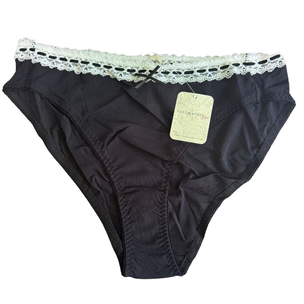 FP INTIMATELY Lace Bikini Panties MEDIUM Black White Mesh NWT